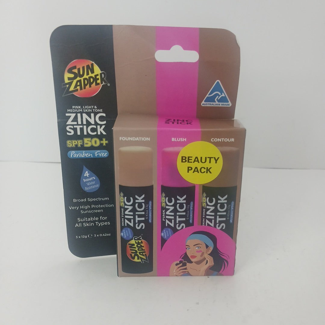 SPF 50+ Tinted Zinc Oxide Sunscreen Stick 3-Pack - Light, Dark, Pink