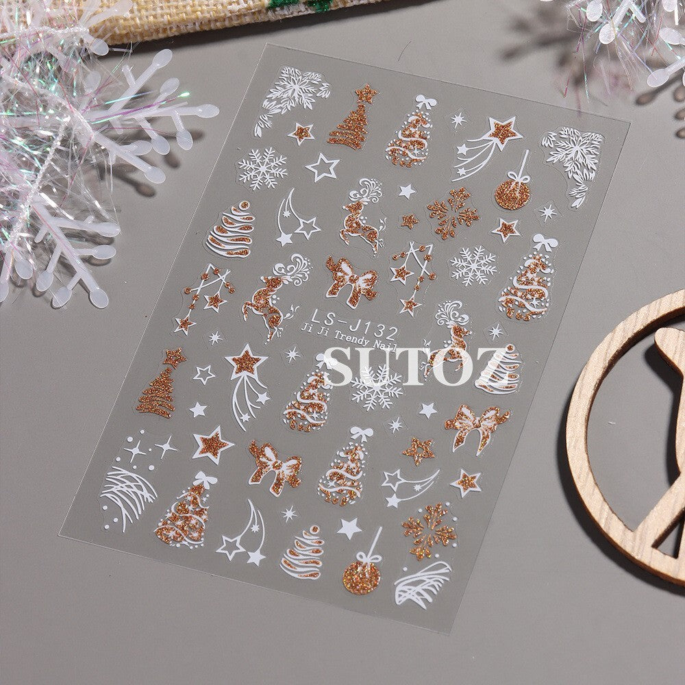 Christmas Gold Glitter Snowflake Nail Art Stickers Decals - Holiday Winter Design