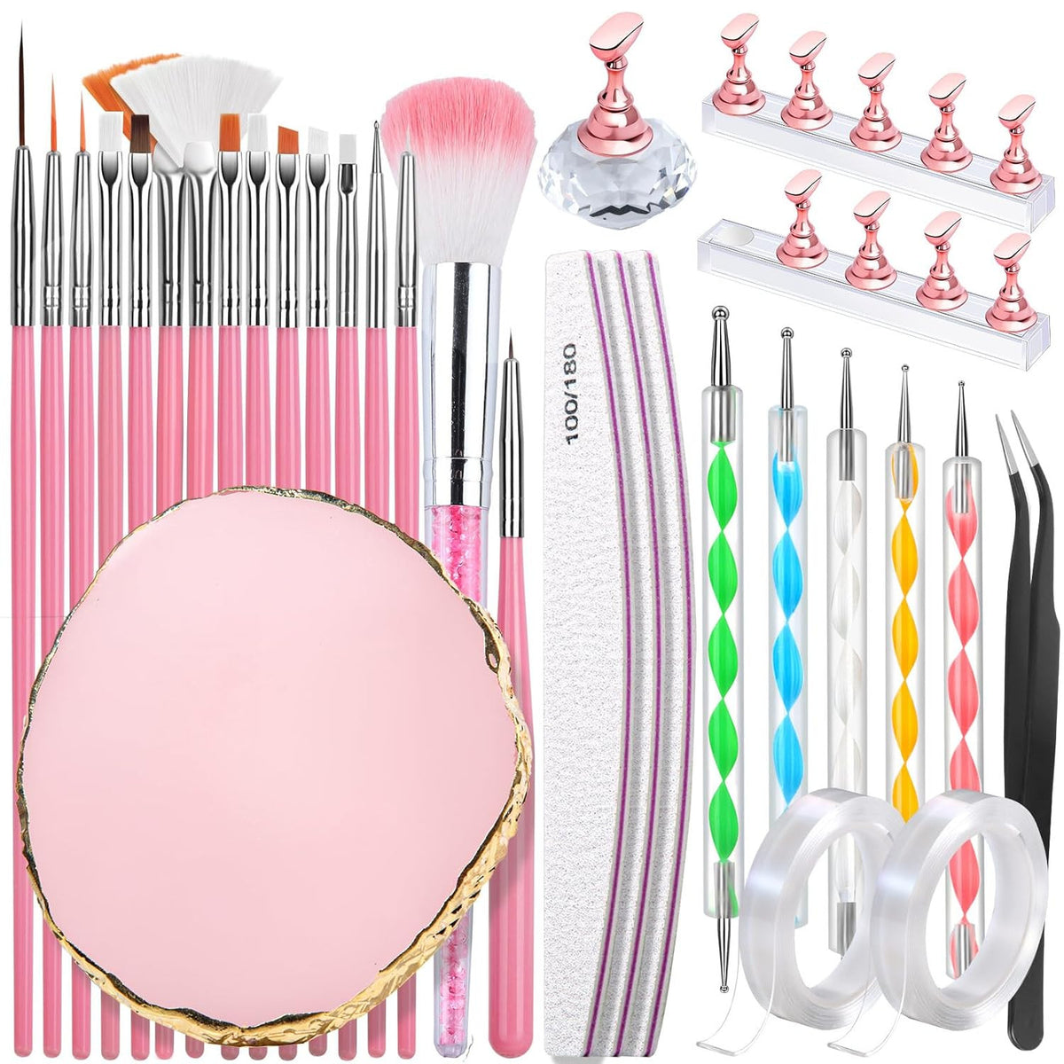 Nail Art Tools Kit with Brushes Dotting Tools & Palette for DIY Nails