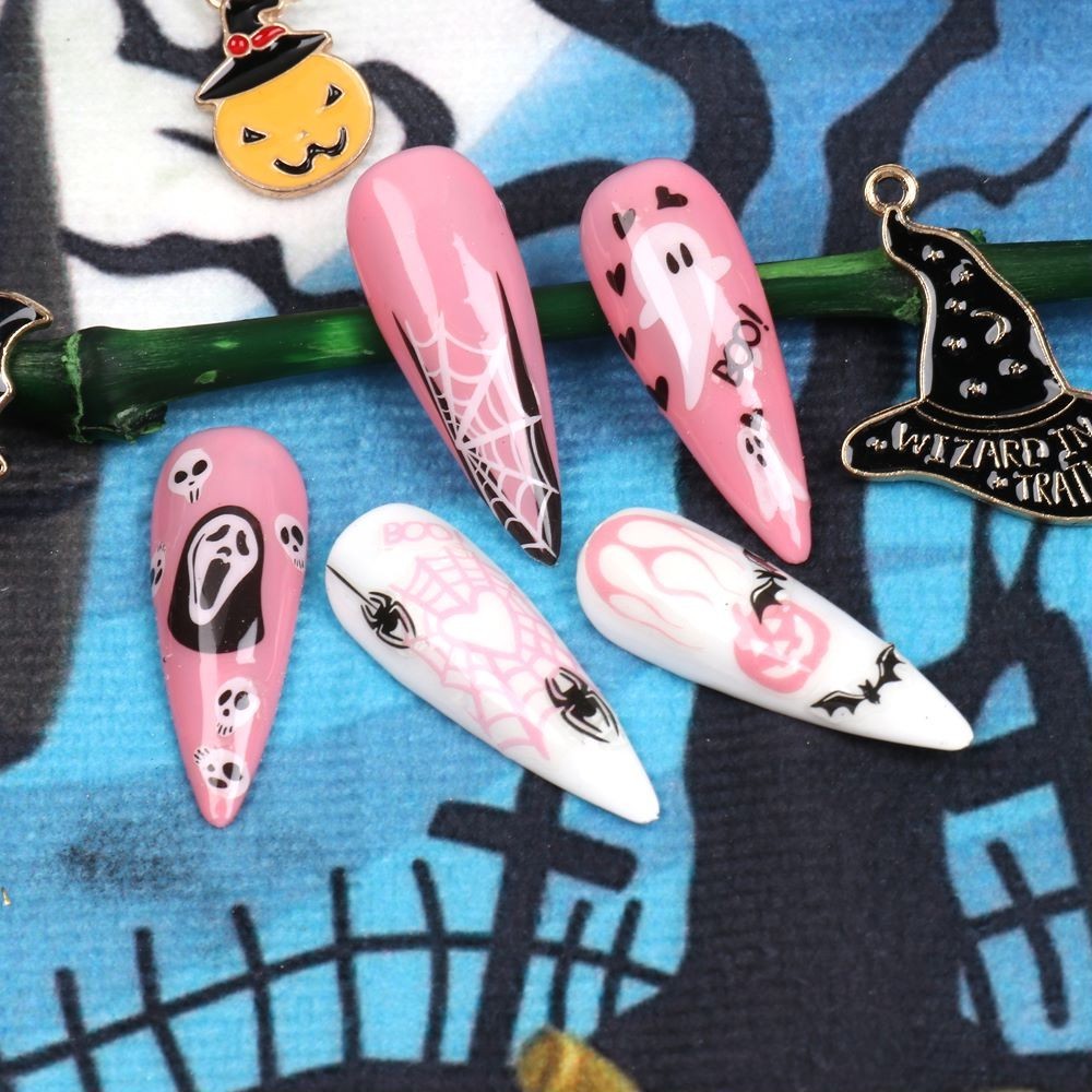 Halloween Ghost Scream Face Nail Stickers Translucent White Spooky Nail Art Decals