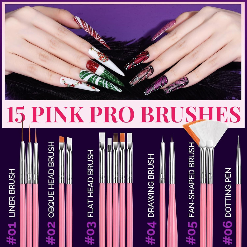 Complete Nail Art Kit with Brushes Rhinestones Charms Stickers for DIY Manicure