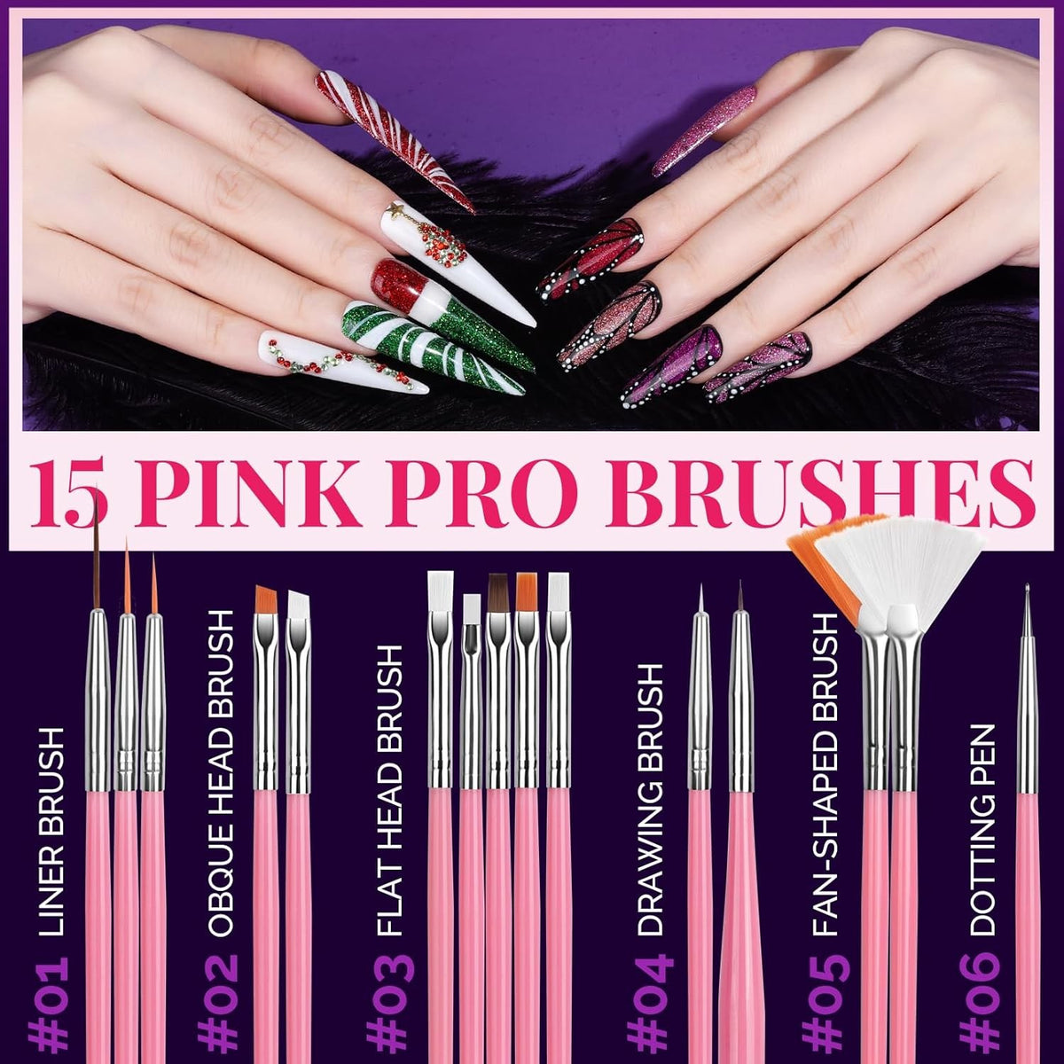 Complete Nail Art Kit with Brushes Rhinestones Charms Stickers for DIY Manicure