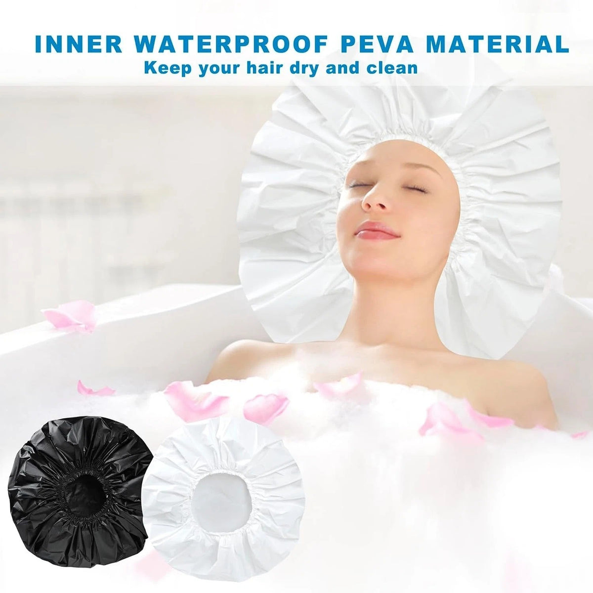 Extra Large Waterproof Shower Cap for Long Curly Hair - Reusable 2-Pack