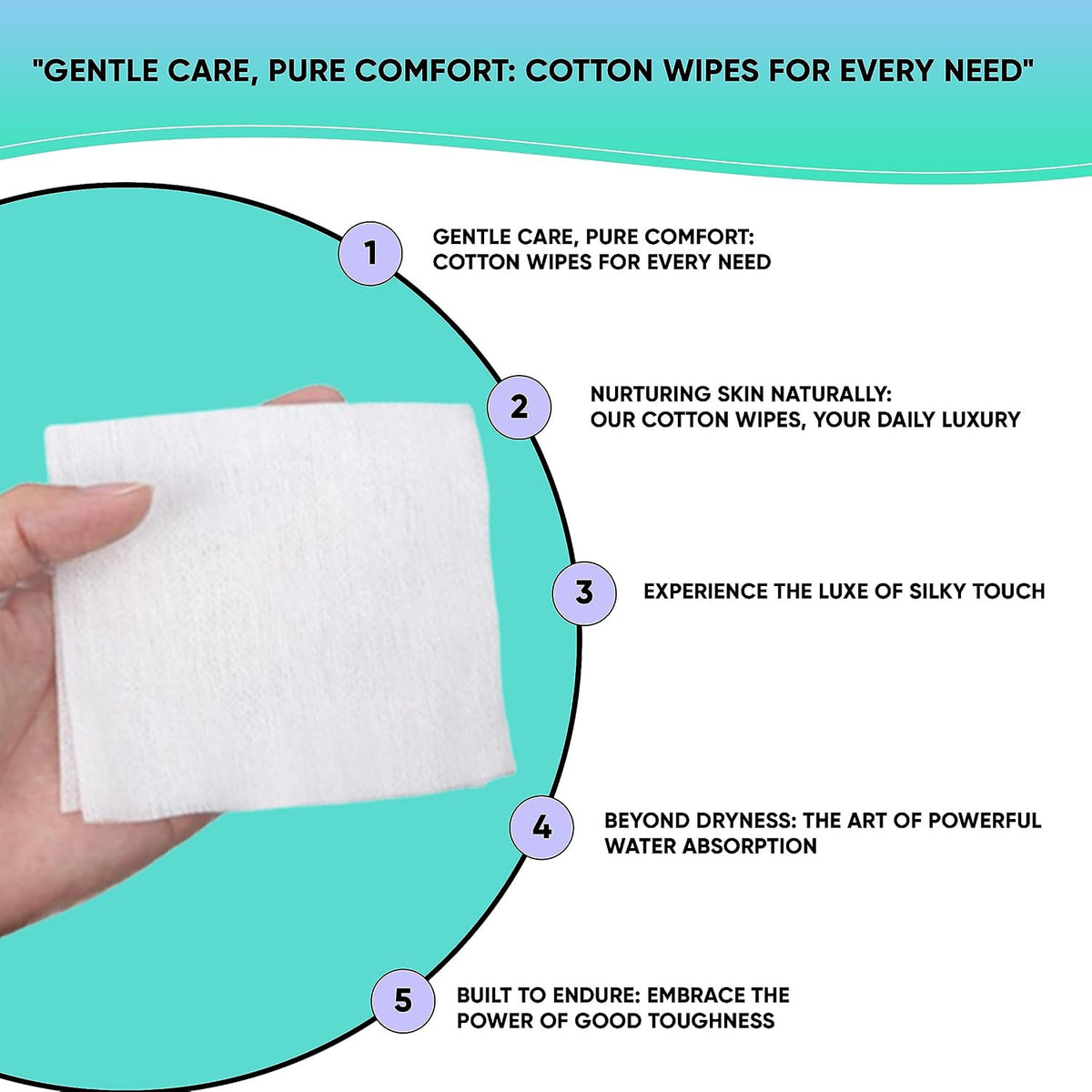 Hypoallergenic Cotton Aesthetic Wipes - 4x4 Inch, 200 Pack for Skin Care