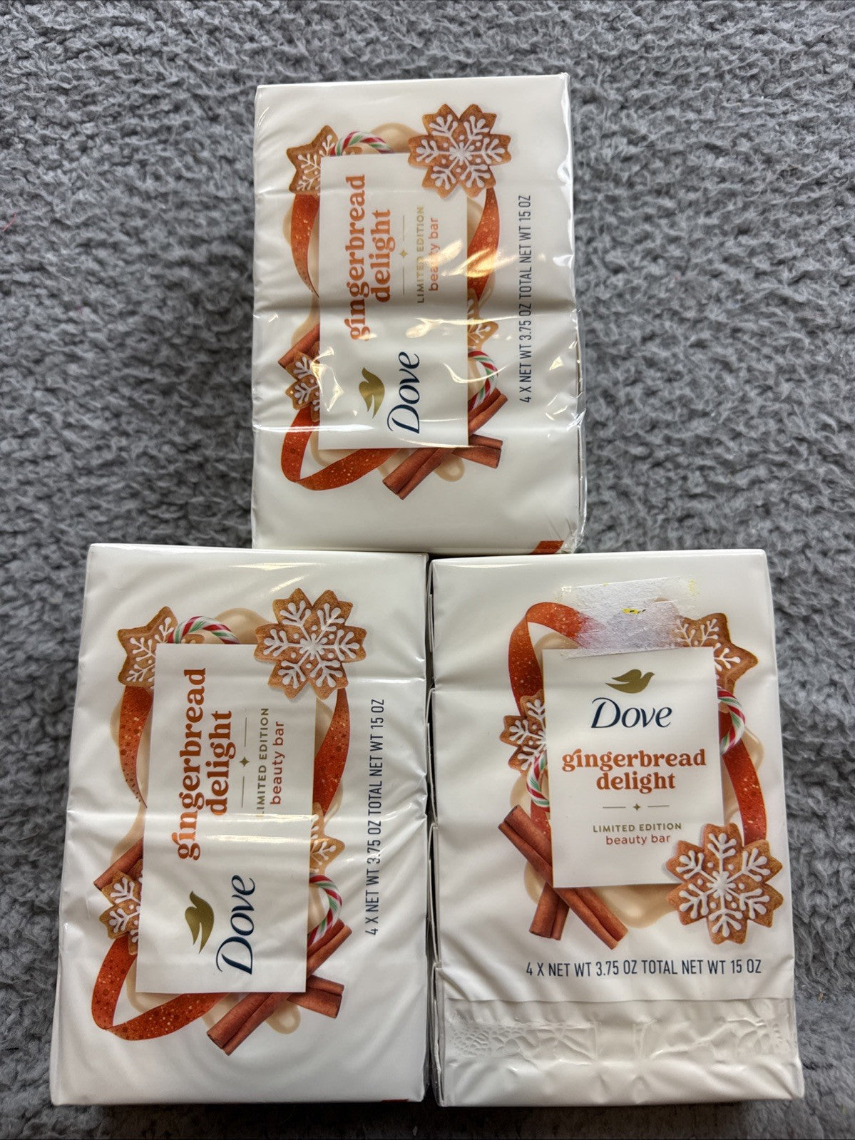 3 Pack Dove Gingerbread Delight Limited Edition Bar Soap - 4 Bars Each
