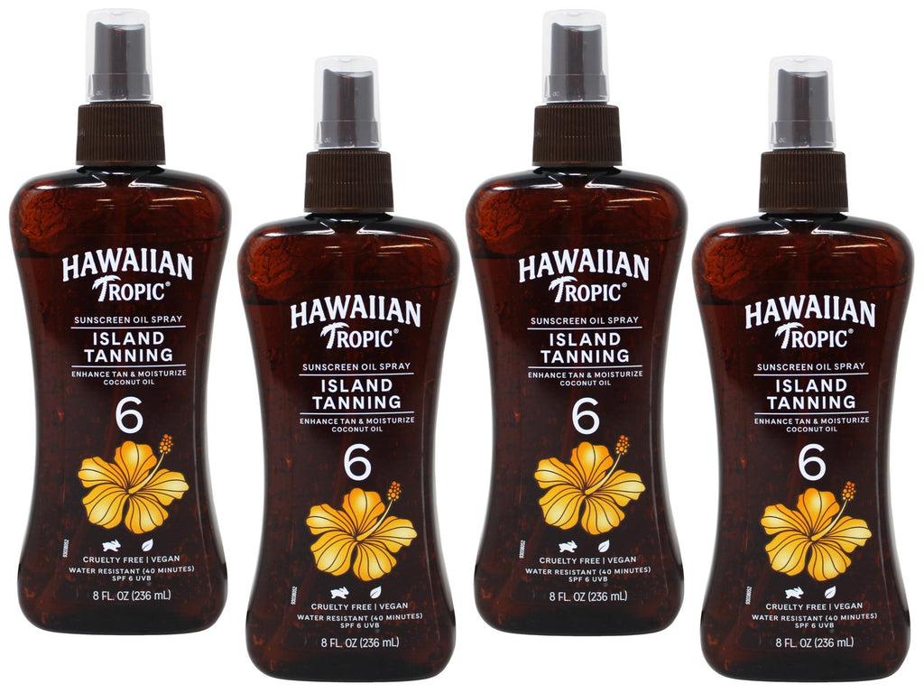 Hawaiian Tropic Island Tanning Sunscreen Oil Spray SPF 6 Coconut Oil 8 OZ 4 Pack