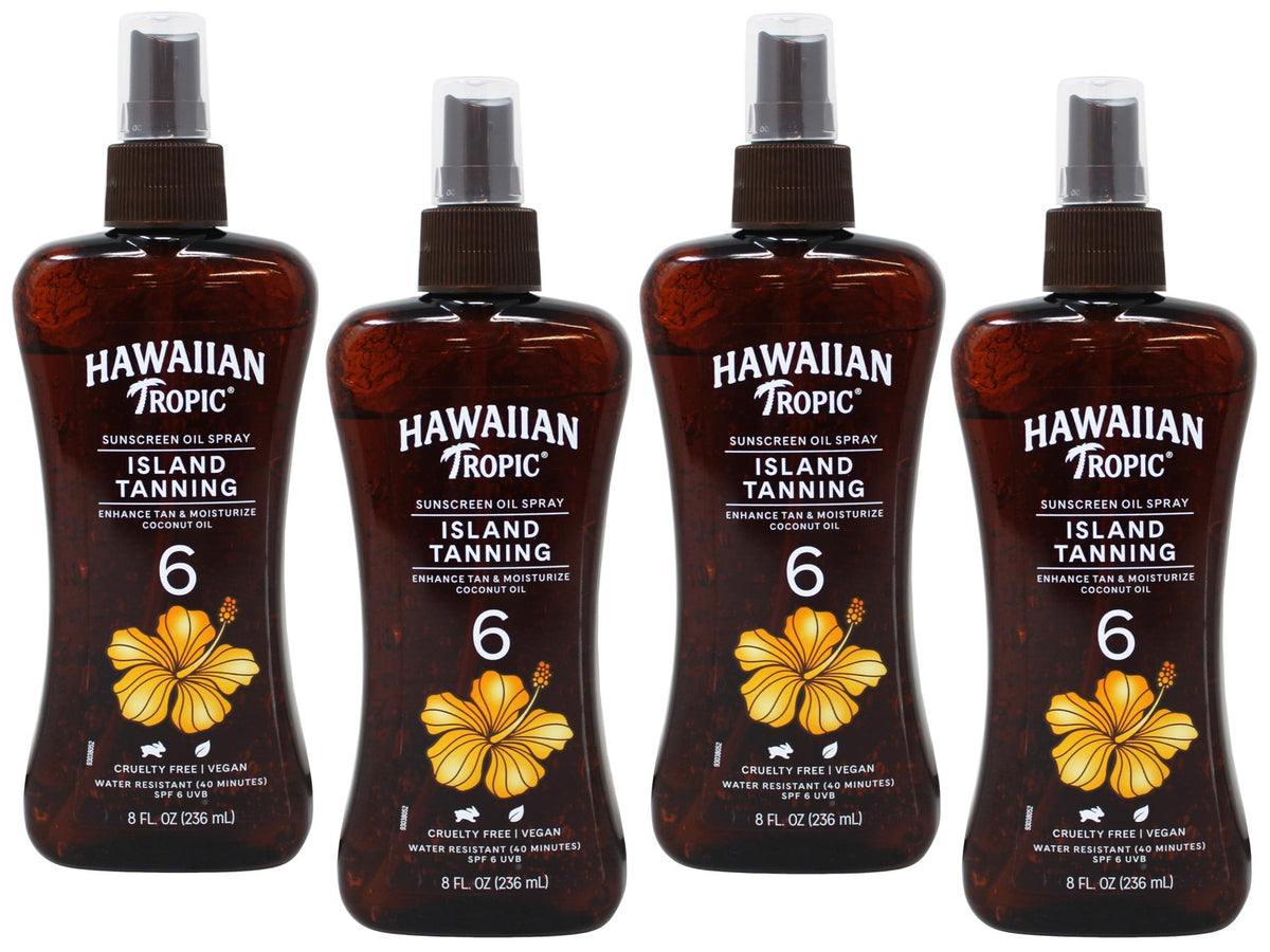 Hawaiian Tropic Island Tanning Sunscreen Oil Spray SPF 6 Coconut Oil 8 OZ 4 Pack