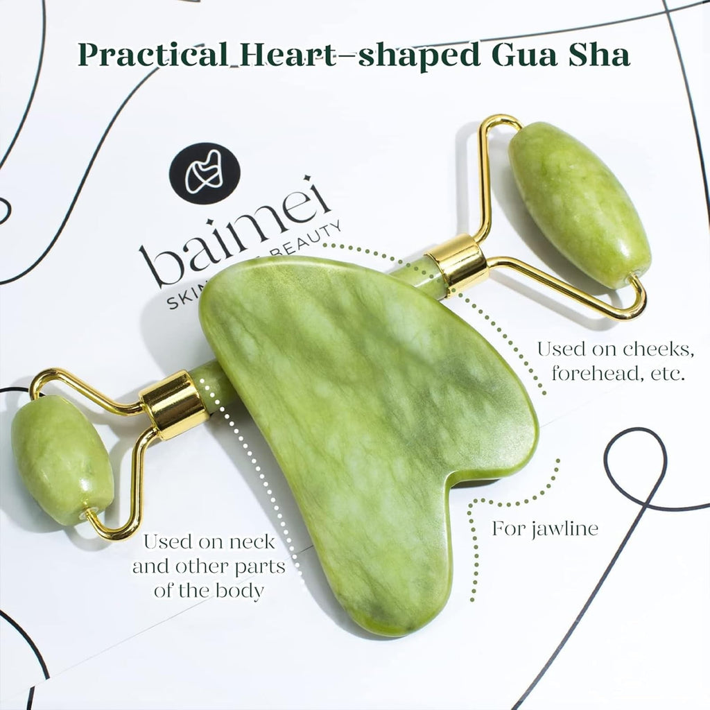 Facial Gua Sha and Jade Roller Set for Skin Tightening and Puffiness Reduction