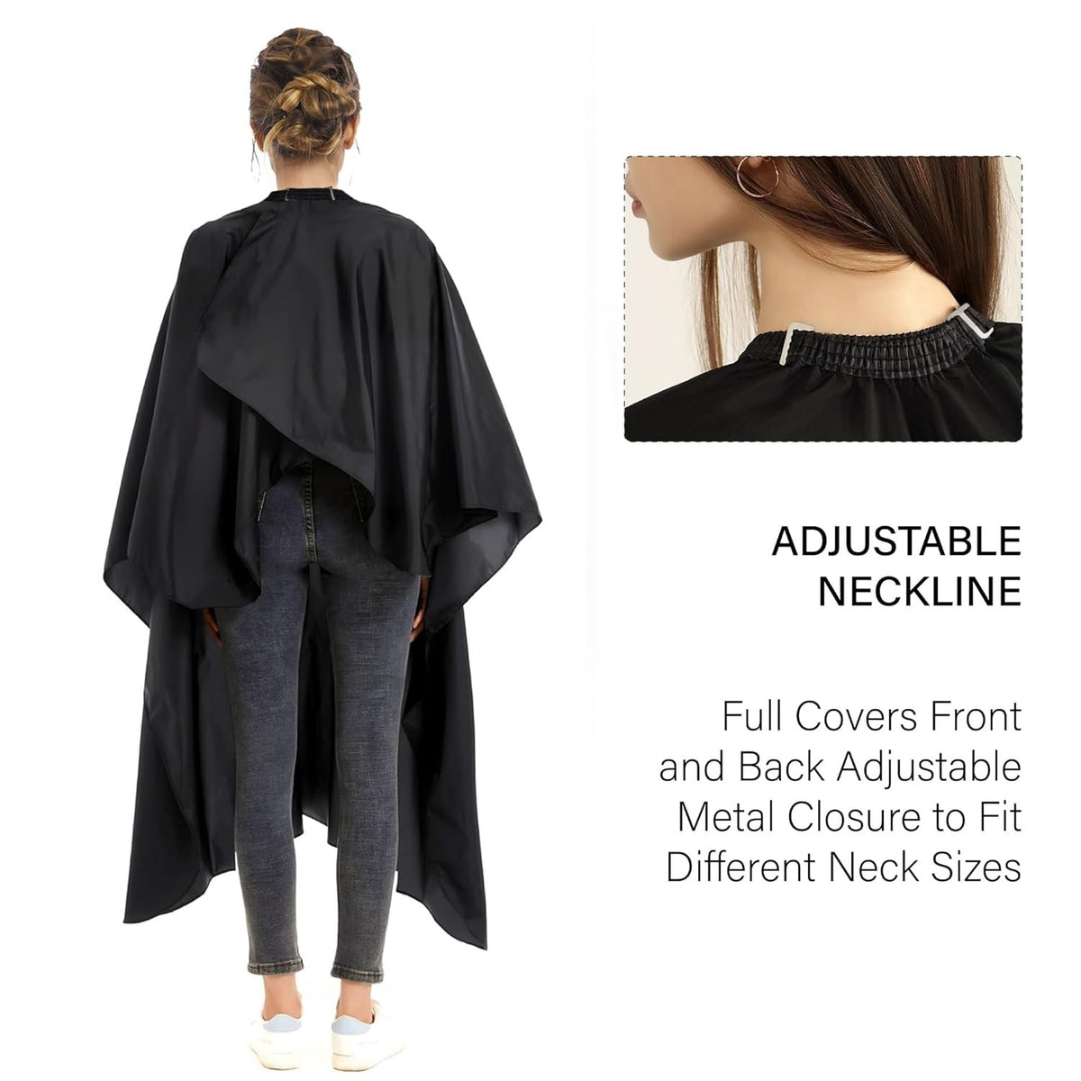 Waterproof Barber Cape for Men and Women - Large Adjustable Hair Cutting Cape Black