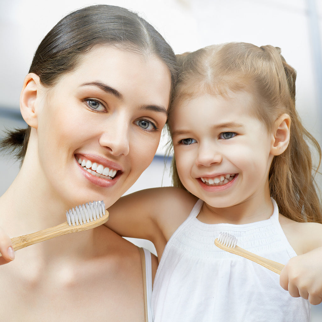 Eco-Friendly Bamboo Toothbrush Set for Adults and Kids - Natural Charcoal Bristles