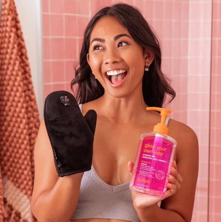 Dark Self Tanning Gel with Mitt Kit - Clear, Transfer-Resistant Sunless Tan