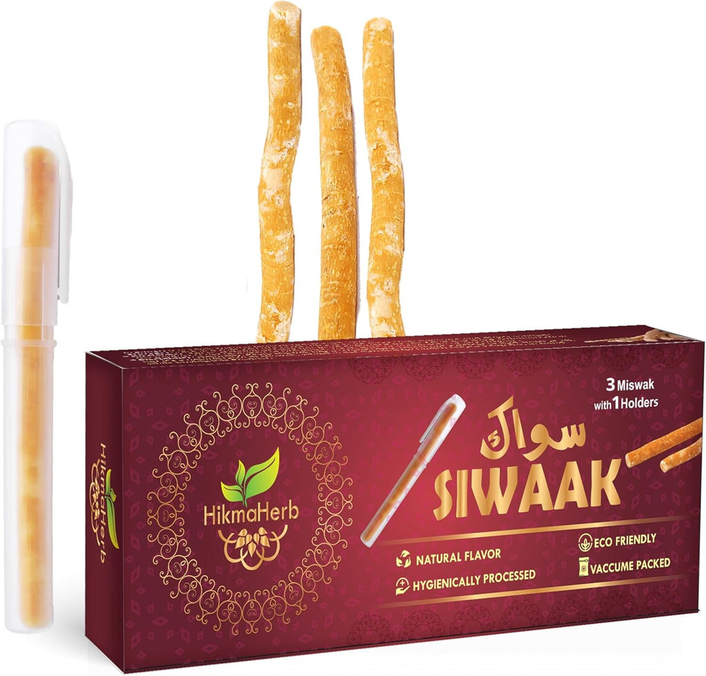 Natural Chewing Sticks with Holder - Pack of 3 Salvadora Persica Miswak