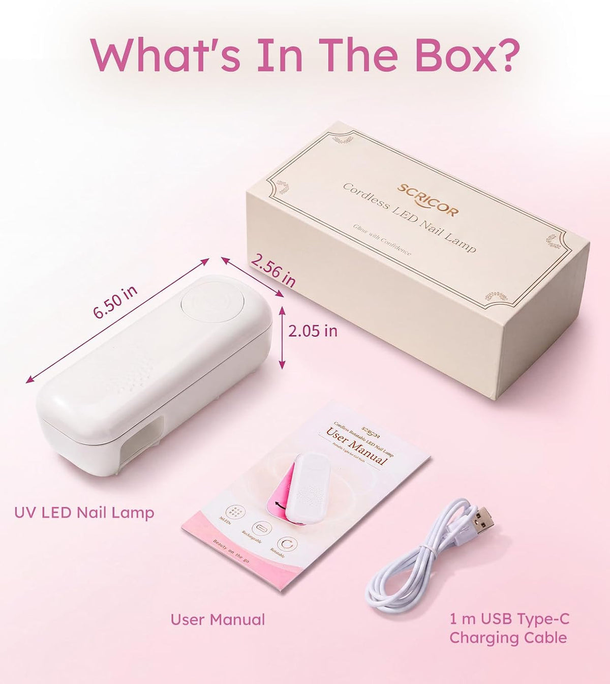 Cordless UV LED Nail Lamp with 36 Beads, Pink - Fast Curing for Gel Nails