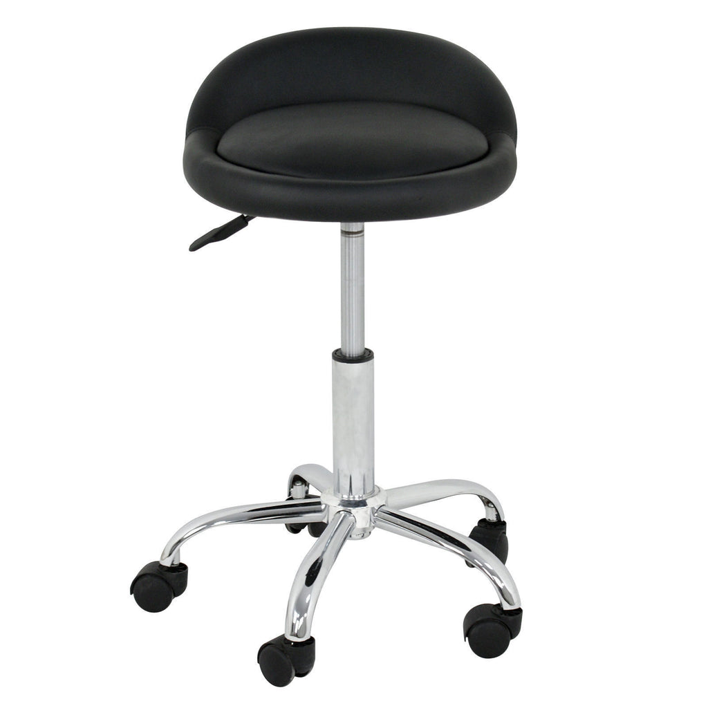 Adjustable Salon Stool with Backrest and Swivel Castors - Black