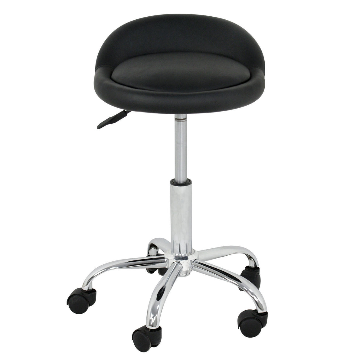 Adjustable Salon Stool with Backrest and Swivel Castors - Black