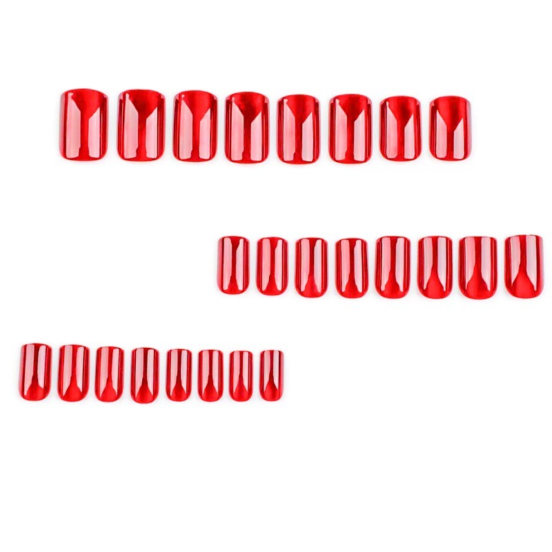 48P Medium Square Press On Nails Red Cat Eye Glossy Fake Nails