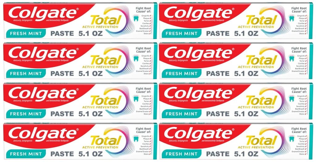 Colgate Total Antibacterial Fresh Mint Toothpaste 5.1oz - 8 Pack