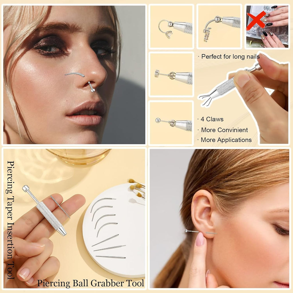 Piercing Taper Insertion Kit with Ball Grabber 14G 16G 18G 20G Body Jewelry Tools
