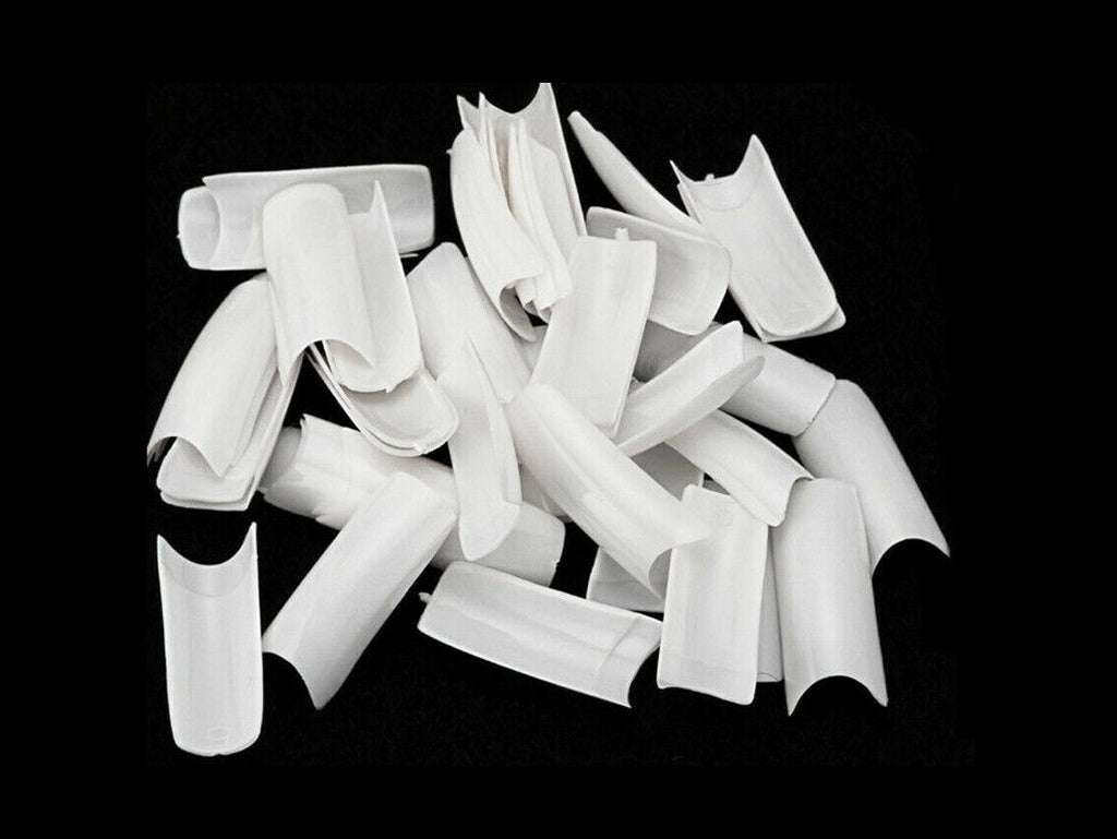 Long Square False Nail Tips - Coffin Shape, Transparent, French Style, 500 or 1000 Pcs