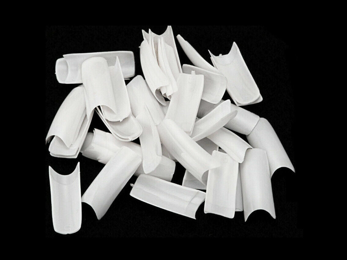 Long Square False Nail Tips - Coffin Shape, Transparent, French Style, 500 or 1000 Pcs