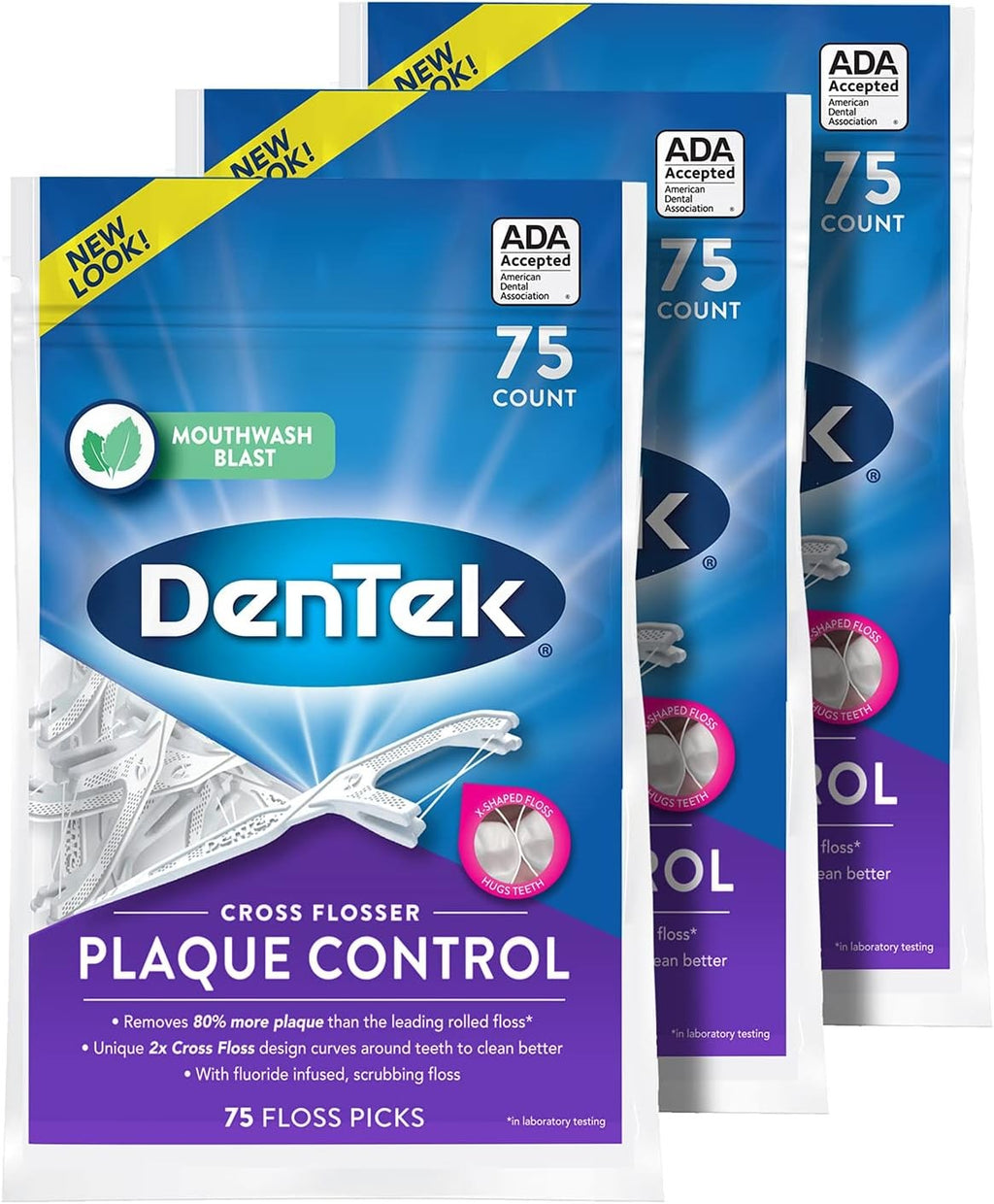 X-Shaped Dental Floss Picks Pack of 3 - Plaque Removal & Oral Hygiene
