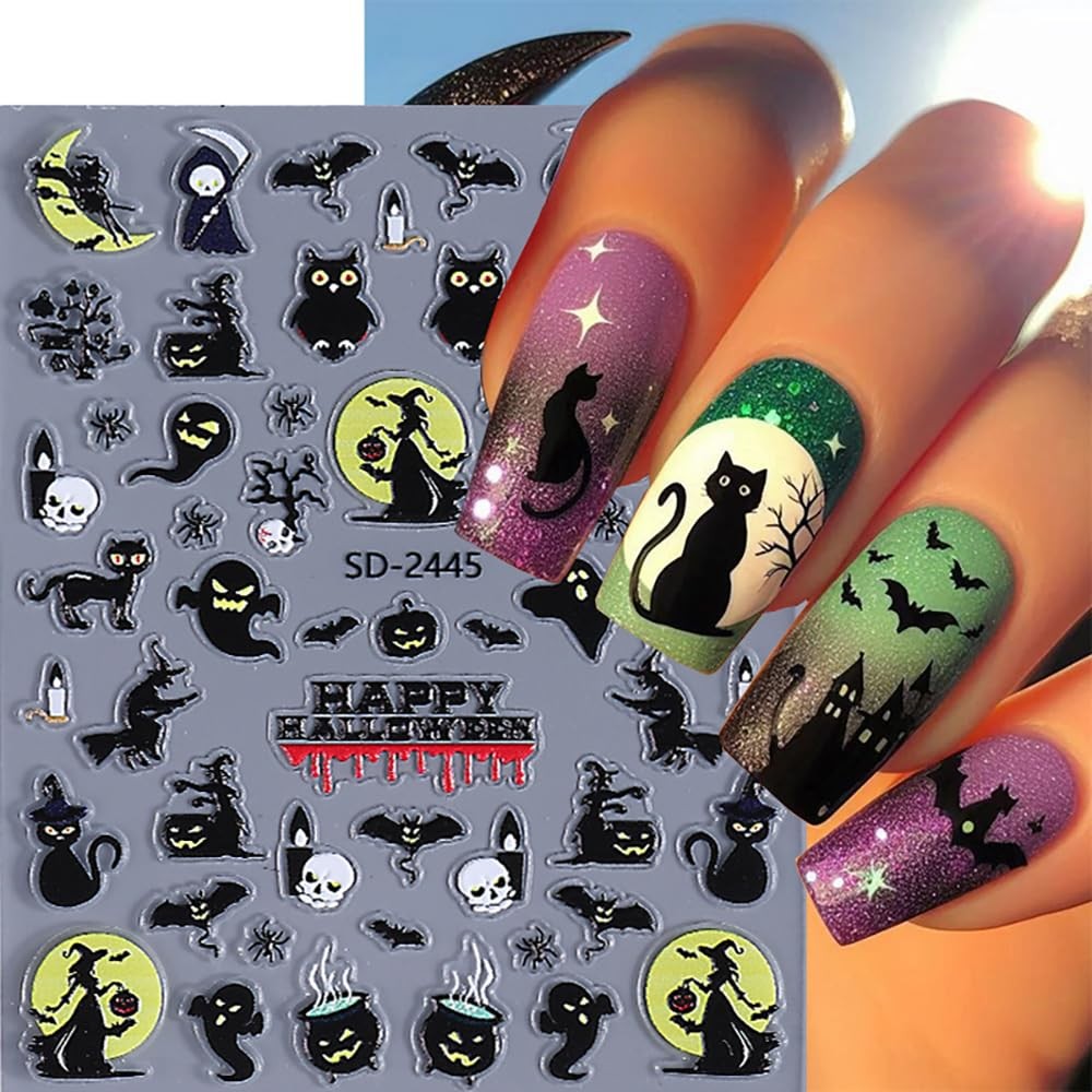 Halloween Nail Stickers 5D Embossed Decals - Spooky Nail Art Designs