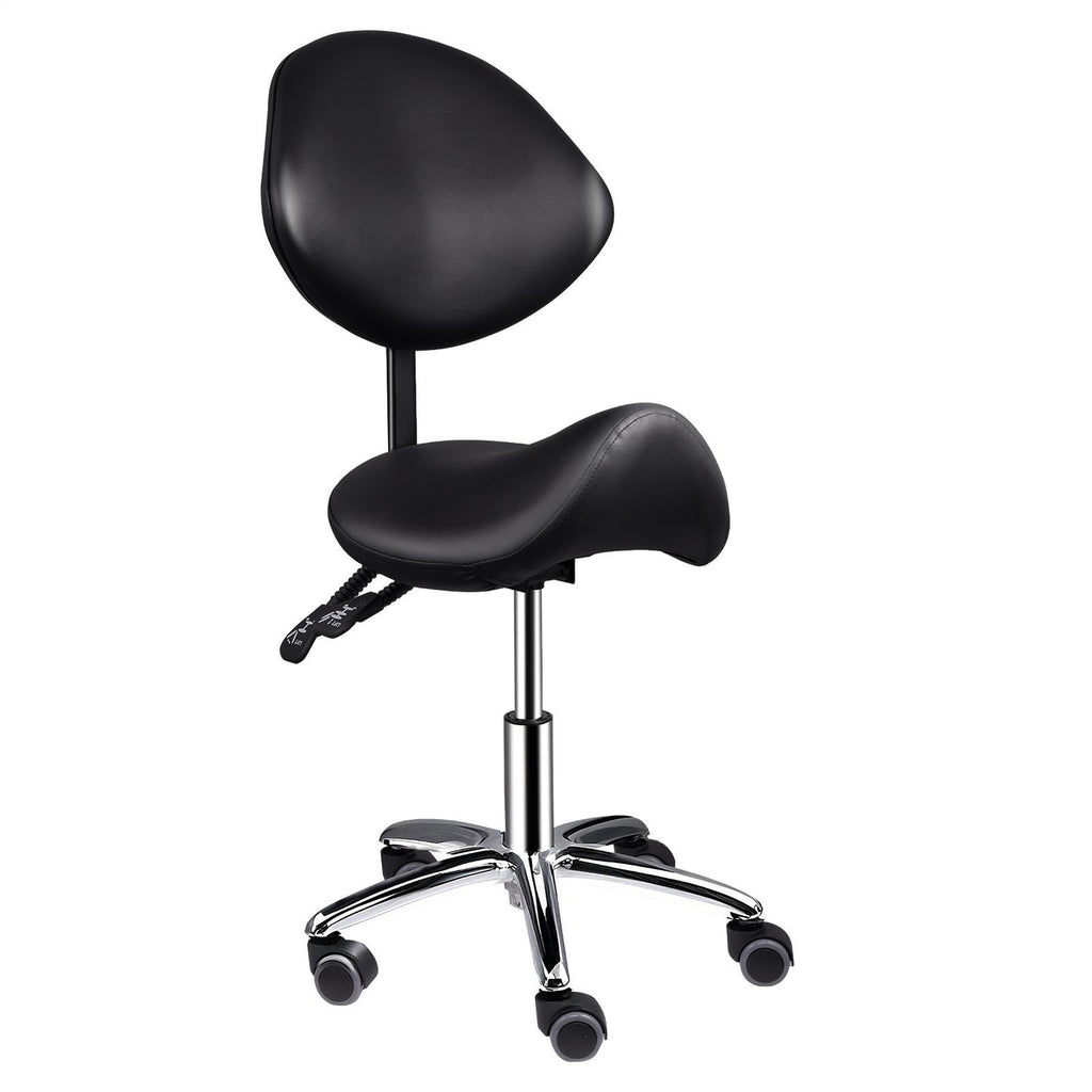 Adjustable Swivel Saddle Stool with Wheels for Bar & Salon Use - Black