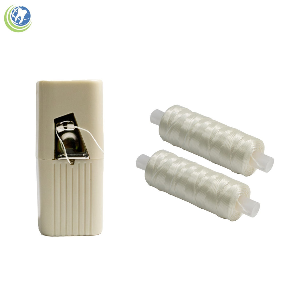 Dental Floss Dispenser with 2 Mint Waxed Floss Refills - 200 Yards