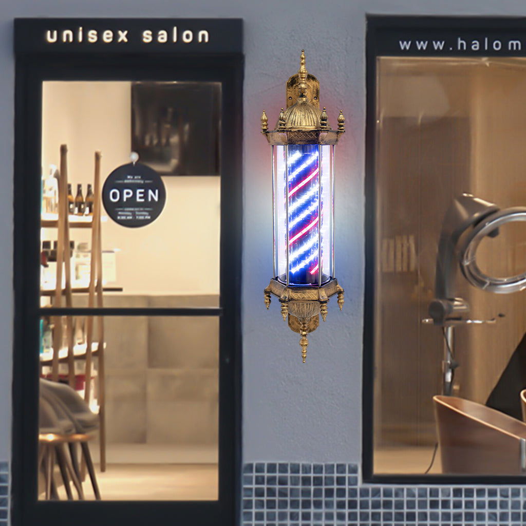 Vintage Barber Pole LED Light Rotating Sign Wall Mount for Hair Salons
