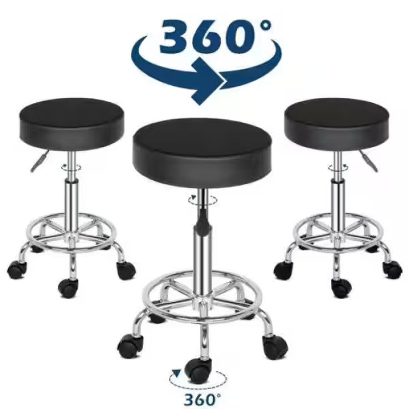Adjustable Black PU Leather Swivel Salon Bar Stool with Hydraulic Height