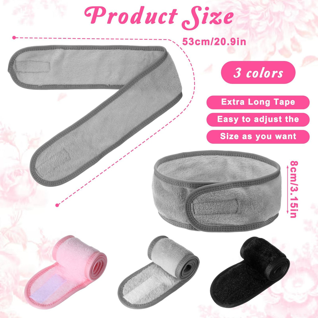 Adjustable Multicolor Facial Spa Headband Set - Soft Water-Absorbing Hairbands for Face Washing & Makeup