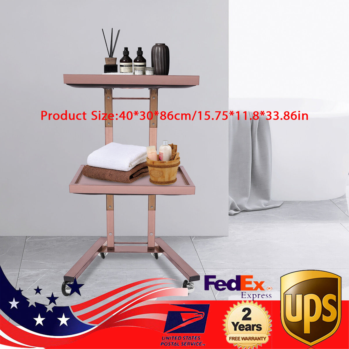 Salon Folding Rolling Trolley Cart with 2 Storage Trays for Barber Shop