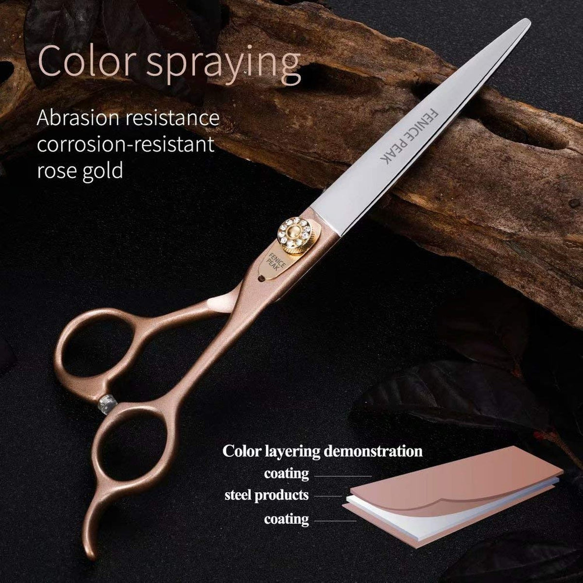 Dog Grooming Scissors 7-Inch Stainless Steel Pet Shears with Rose Gold Finish