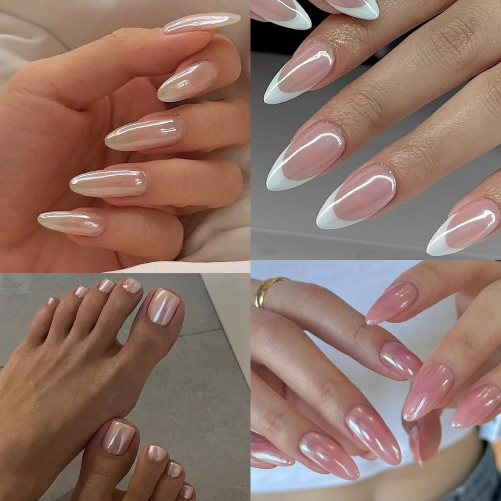 White Chrome Nail Powder Set - 2 Pcs Pearl Chrome for Glazed Donut & Mermaid Nails