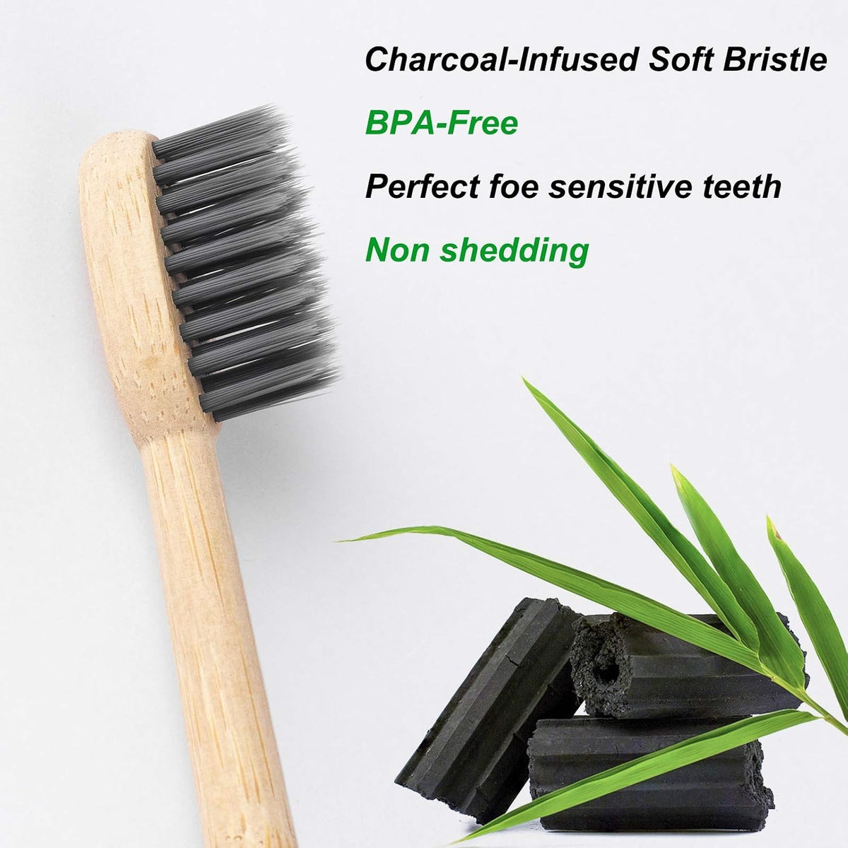 Bamboo Charcoal Toothbrushes 6 Pack - Soft BPA Bristles, Eco-Friendly & Biodegradable