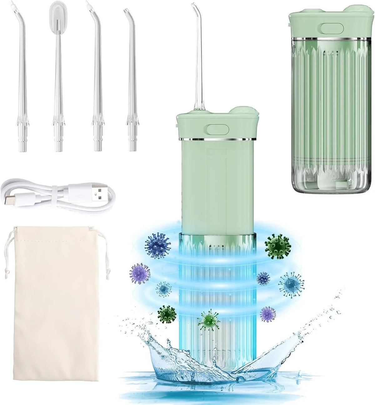 Portable Water Flosser Oral Irrigator with 4 Nozzles - Travel Friendly Compact Design
