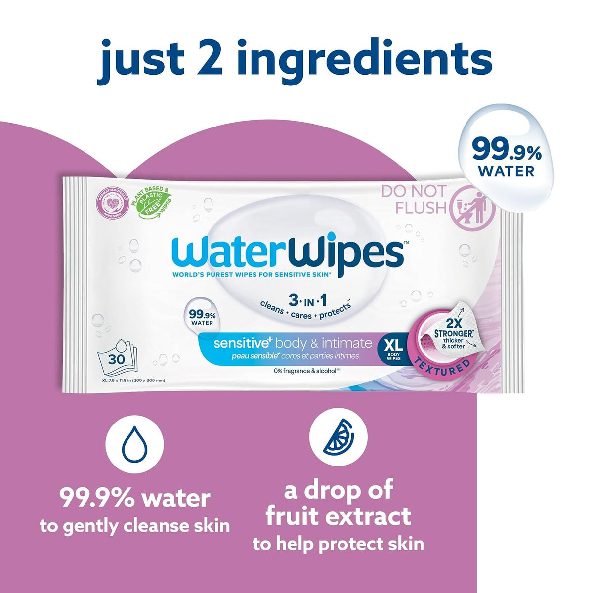 WaterWipes Sensitive Whole Body Cleansing Wipes - XL, Fragrance-Free, 90 Count