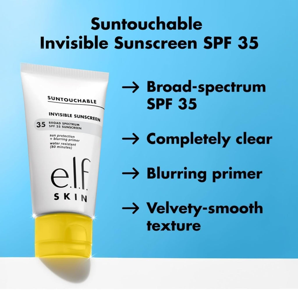 e.l.f. SunTouchable Invisible SPF 35 Sunscreen Gel - Broad Spectrum, Water-Resistant, Face Primer