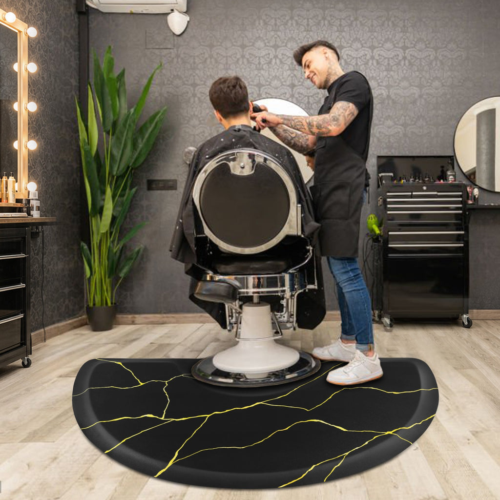 Anti-Fatigue Salon Chair Mat 3x5ft Non-Slip Black and Gold Marble Pattern
