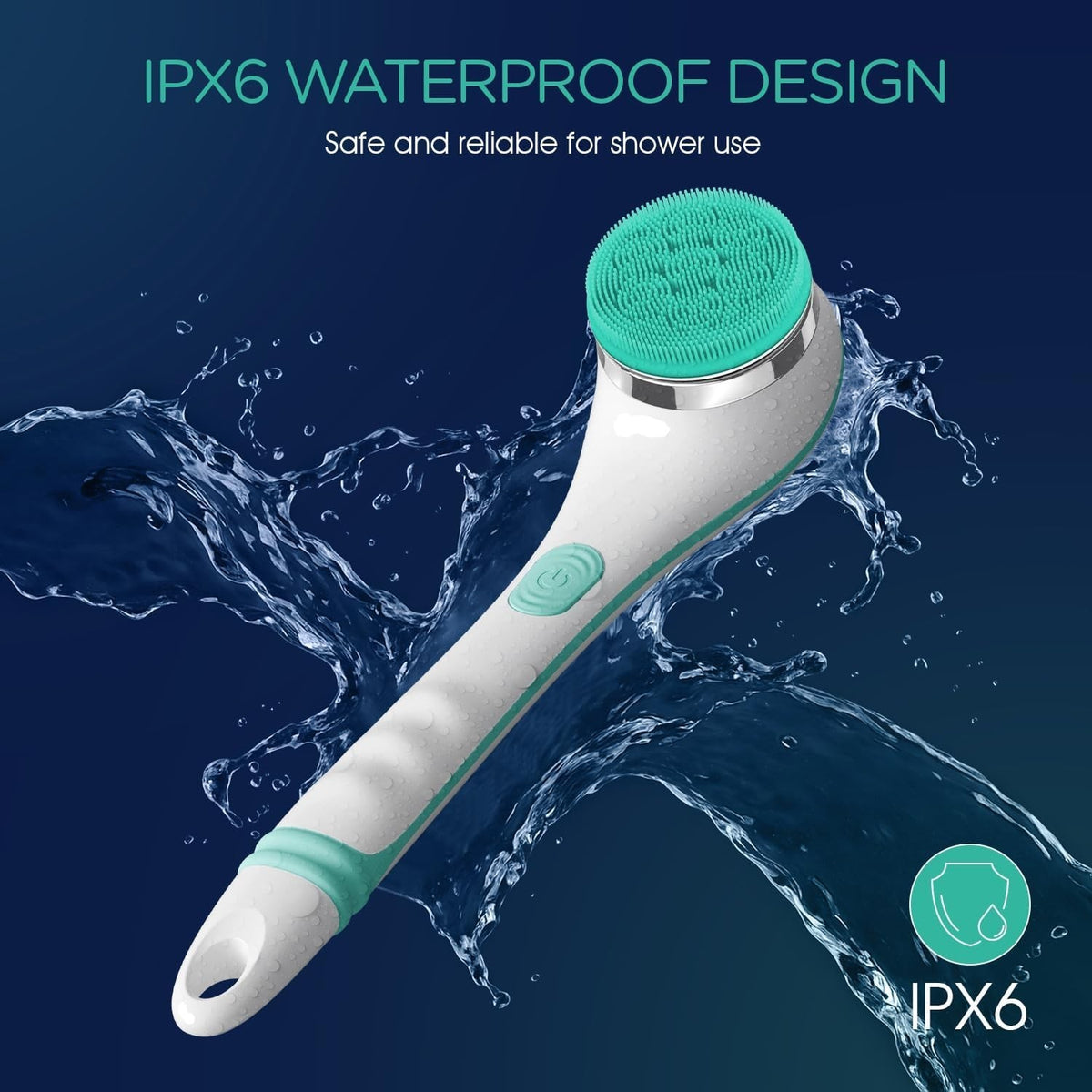 Electric 360-Degree Rotating Exfoliating Body Brush with Long Handle & 4 Attachments