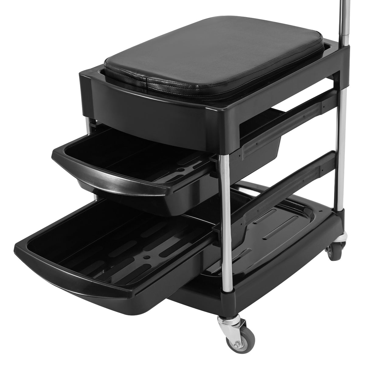 Salon Hair Tool Cart with Seat and 3 Tiers, Rolling Storage Trolley, Black