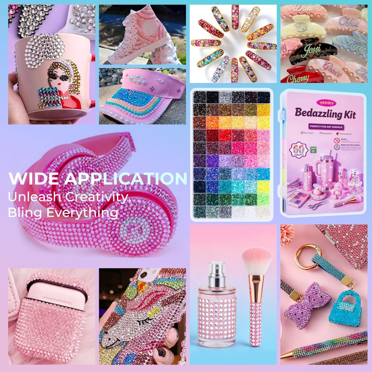 Resin Rhinestone Bedazzling Kit with 60 Colors and Jewelry Adhesive