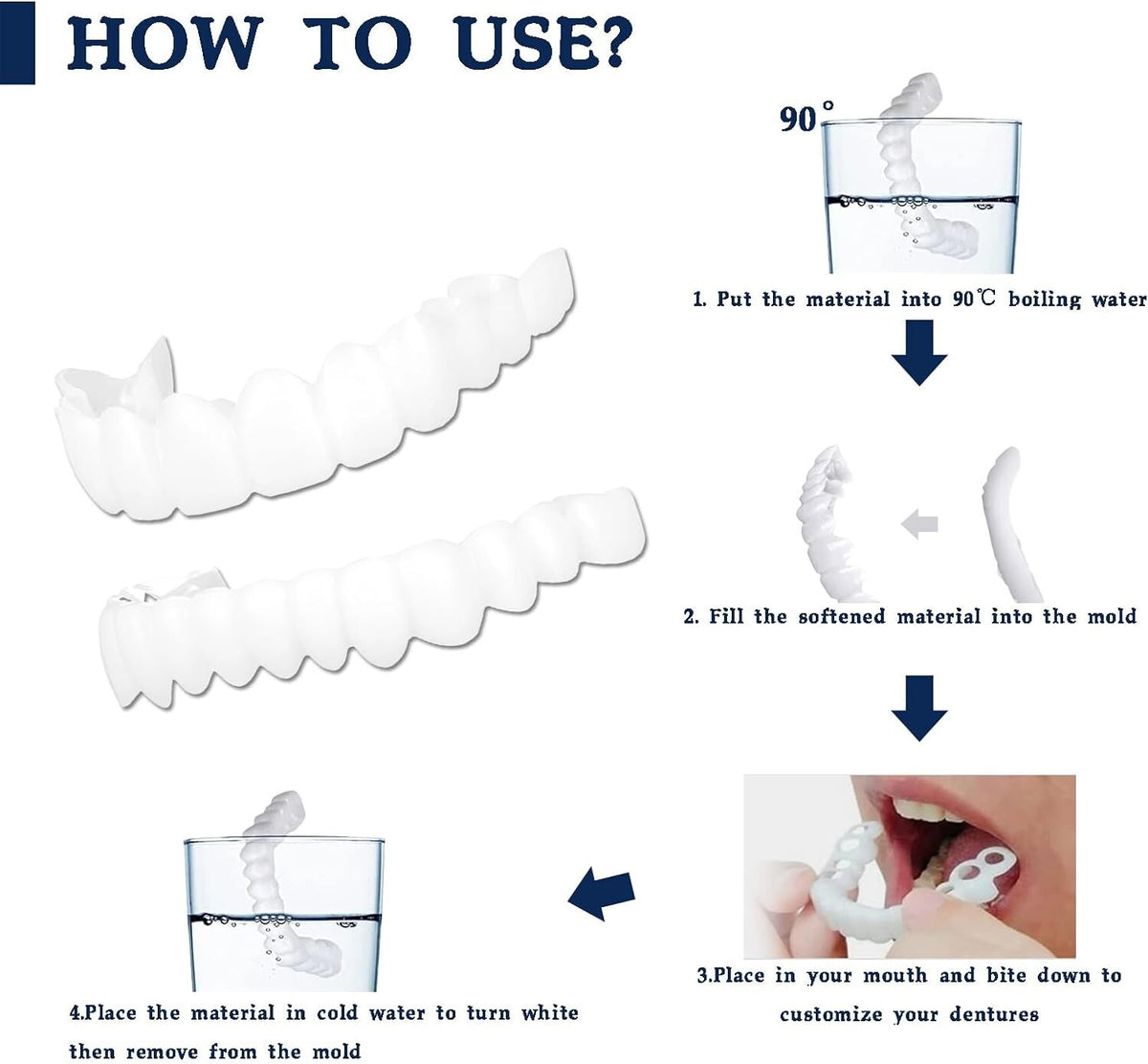 Snap-On Veneers Fake Teeth Kit for Women and Men - 2 Pack Smile Enhancer