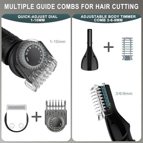 Men's 7-in-1 Cordless Beard Trimmer Kit with T-Blade & Guide Combs