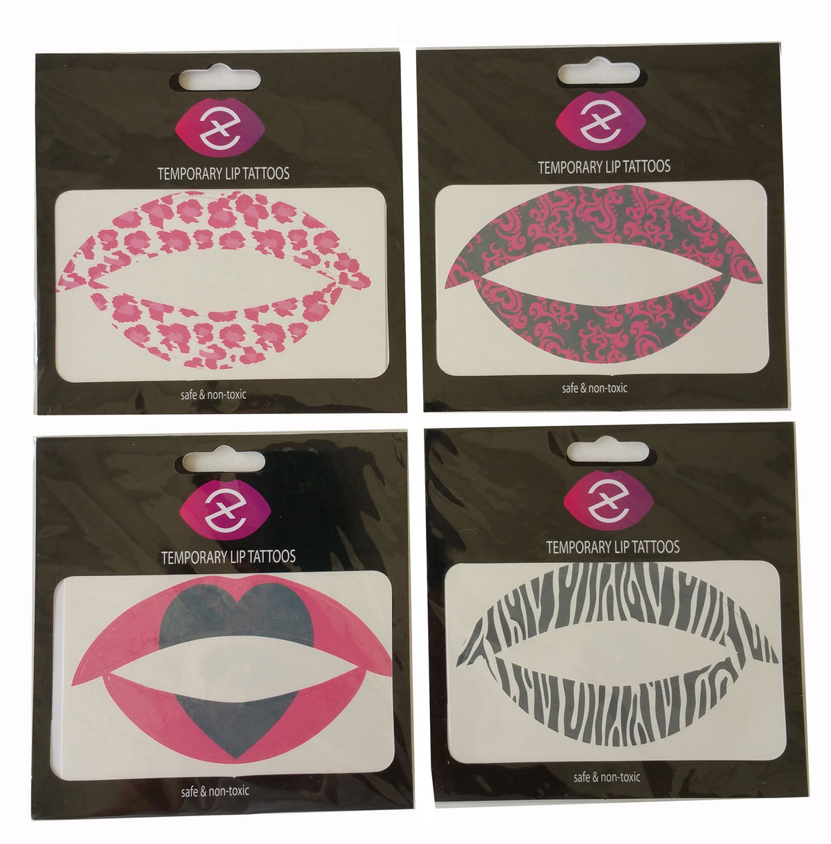 Assorted Lip Tattoo Stickers 4-Pack - Safe Temporary Lip Art for Party