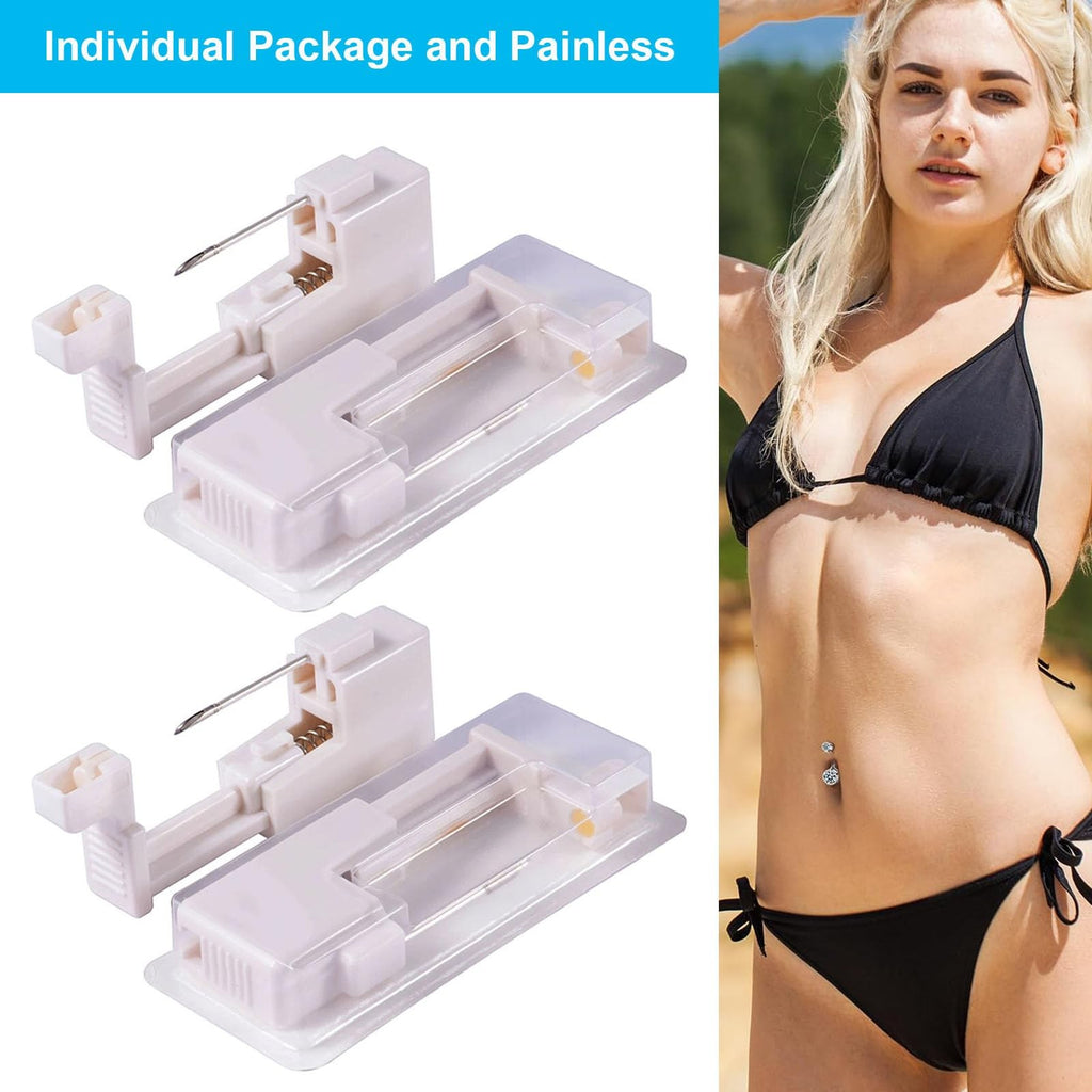 Belly Button Piercing Kit 4Pcs - Disposable Self Piercing Gun, Ring, Clamp & Tools