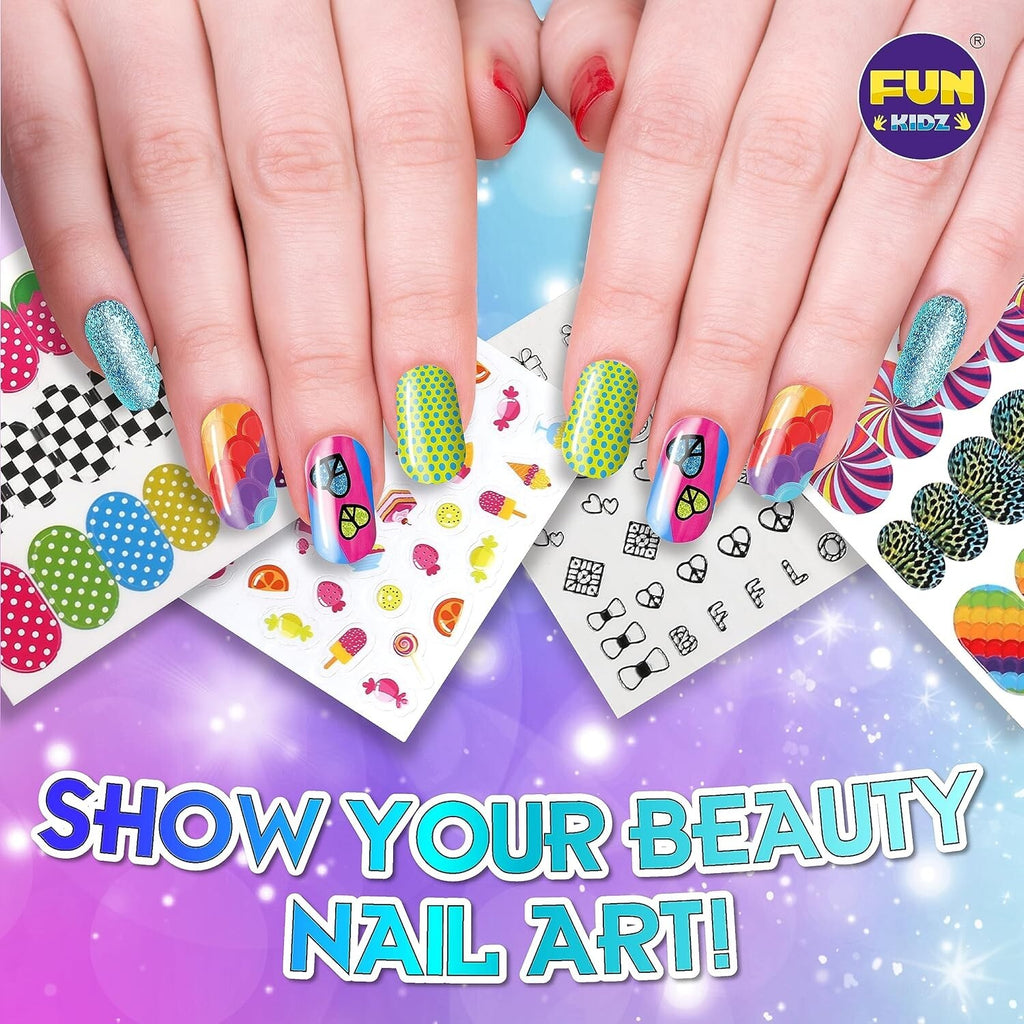 Kids Nail Art Kit with Fake Nails and Glitter Pens - Safe DIY Set for Girls