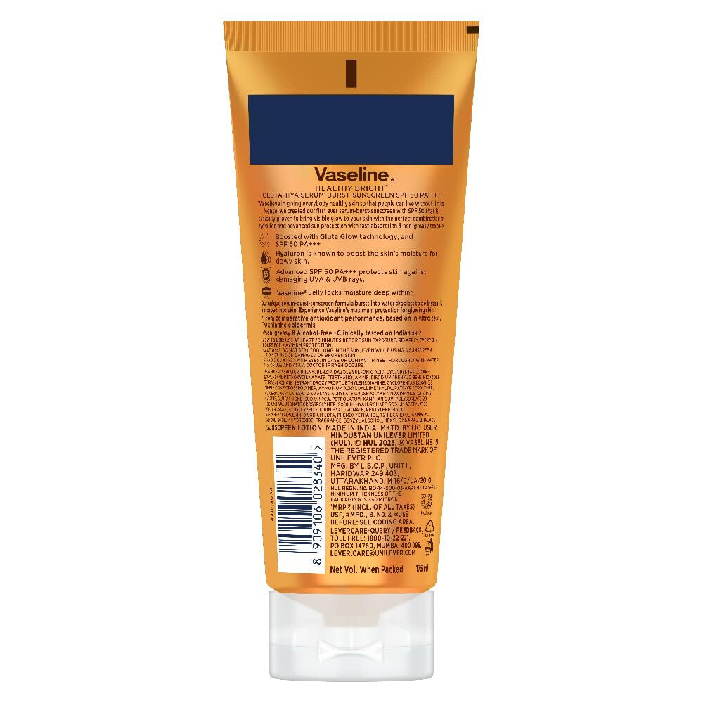 Vaseline Gluta Hya SPF 50 Sunscreen Lotion for Face & Body - Antioxidant & Hydrating, 175ML
