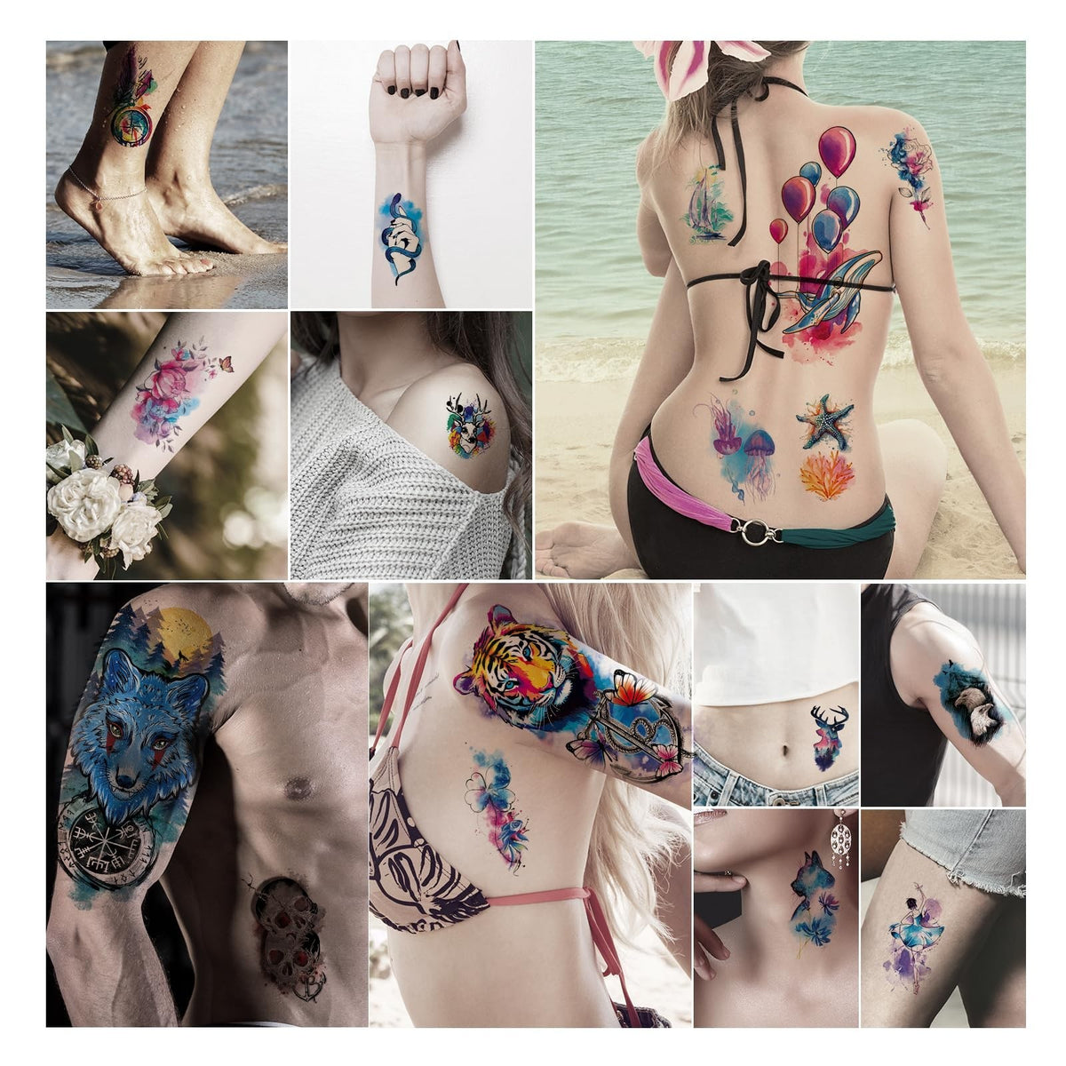 Large Waterproof Temporary Tattoos Set for Women Kids - 86 Sheets Floral & Animal Designs