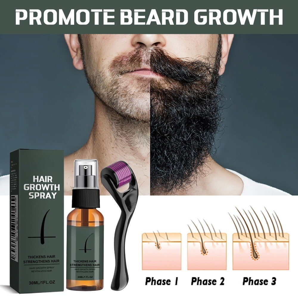 Beard Growth Kit with Derma Roller & Serum for Faster Facial Hair Growth